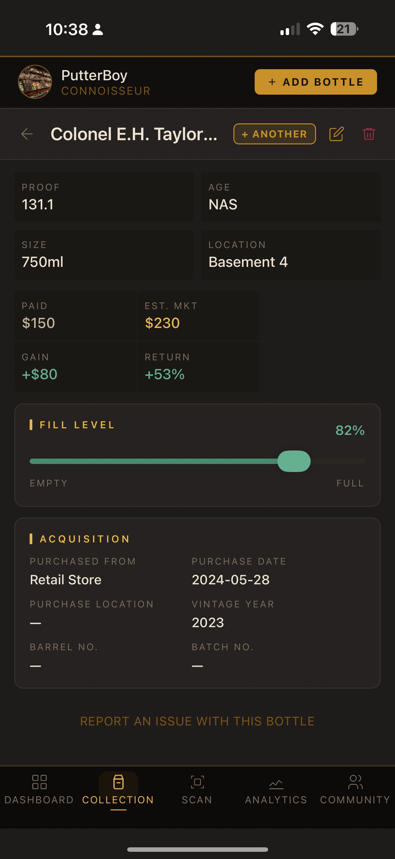 Bottle detail stats